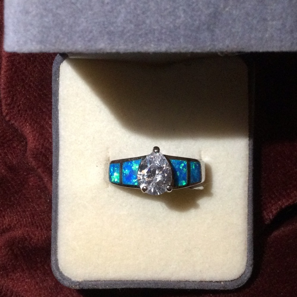 Diamond sterling silver ring April birthstone color